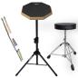 Preview: keepdrum Übungspad-Set DP-BK8 schwarz mit Stativ Hocker und Drumsticks 1 Paar