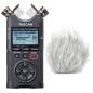 Preview: Tascam DR-40X Audio-Recorder mit Fell- Windschutz