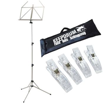 K&M 100-5 Notenständer Nickel mit TaschemitKlammern