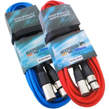 keepdrum 10m MC-001XX Mikrofonkabel Rot Blau 2 Stück