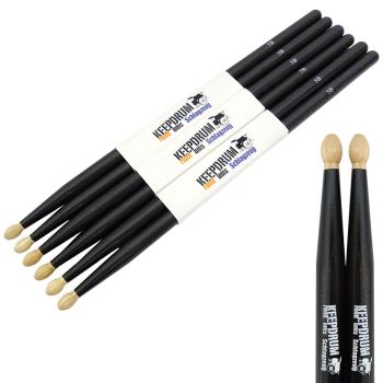 keepdrum 5BB Black Schlagzeugstöcke 3 Paar mit Stickbag