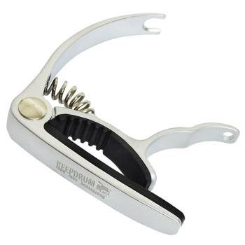 K&M 17581 Heli Gitarrenständer mit Kapodaster Silber