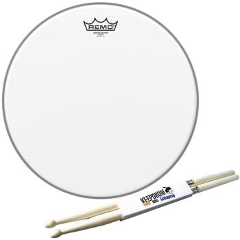 Remo Ambassador Coated Snare Fell 14 mit Schlagzeugstöcken