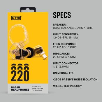 CTM CE220 In Ear Monitor-Kopfhörer Clear mit Tuch