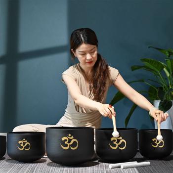 keepdrum Klangschalen-Set OM Set Schwarz 6-12 Zoll mit Zubehör