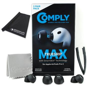 Comply Ohrstöpsel TrueGrip MAX für Airpods Pro 3 Schwarz L mit Tuch