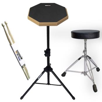 keepdrum Übungspad-Set DP-BK8 schwarz mit Stativ Hocker und Drumsticks 1 Paar
