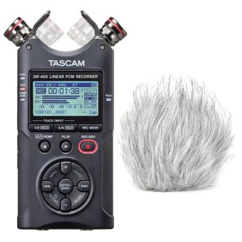 Tascam DR-40X Audio-Recorder mit Fell- Windschutz