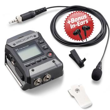 Zoom F1-LP Field Rekorder mit Lavalier Mikrofon  + Bonus In-Ear Kopfhörer