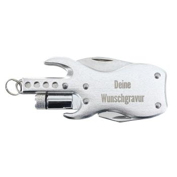 keepdrum Personalisierter Schlüsselanhänger Multitool-Gitarre Silberfarben