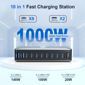 keepdrum USB-Schnell-Ladestation GaN10 10 Anschlüsse