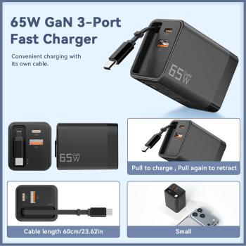 keepdrum USB-Schnell-Ladegerät GaN65 3 Anschlüsse 65 Watt