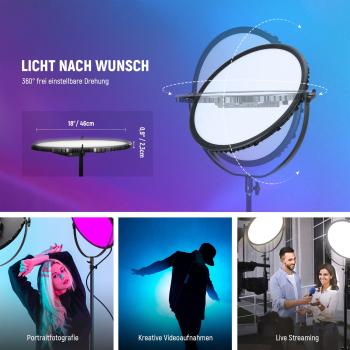 Neewer Videoleuchte GR18C Rundes LED Panel RGB 18 Zoll mit Mikrofasertuch