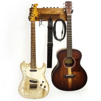 keepdrum Gitarren-Wandhalterung Akazie für 2 Gitarren und Zubehör