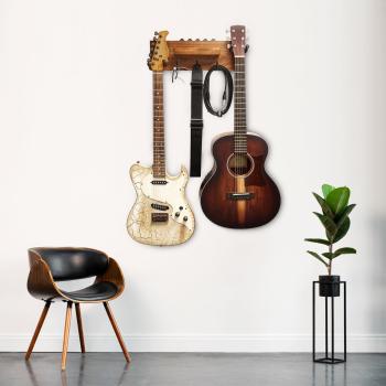 keepdrum Gitarren-Wandhalterung Akazie für 2 Gitarren und Zubehör
