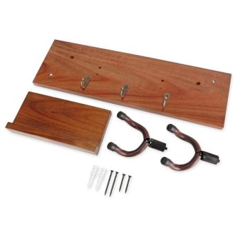 keepdrum Gitarren-Wandhalterung Mahagoni für 2 Gitarren und Zubehör