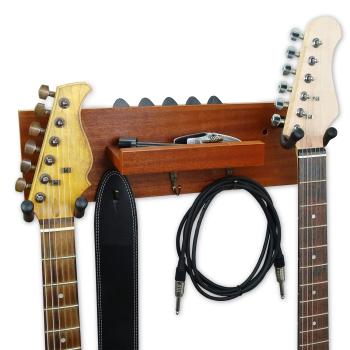keepdrum Gitarren-Wandhalterung Mahagoni für 2 Gitarren und Zubehör