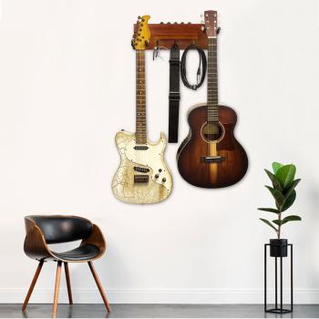 keepdrum Gitarren-Wandhalterung Mahagoni für 2 Gitarren und Zubehör
