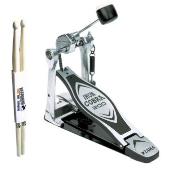 Tama Fußmaschine HP200P Iron Cobra Einzel-Pedal mit Drumsticks