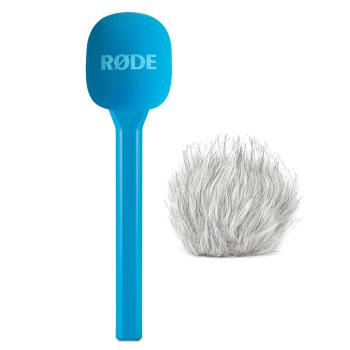 Rode Handadapter Interview GO Blau mit Fell-Windschutz