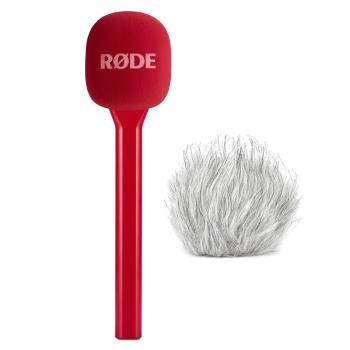 Rode Handadapter Interview GO Rot mit Fell-Windschutz