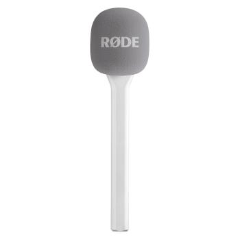 Rode Handadapter Interview GO Weiss mit Fell-Windschutz