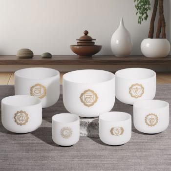 keepdrum Klangschalen-Set Chakra Set Gold 8-14 Zoll mit Zubehör