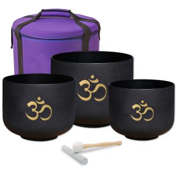 keepdrum Klangschalen-Set OM Schwarz 3-Chakren Set mit Zubehör