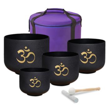 keepdrum Klangschalen-Set OM Pro Schwarz 4-Chakren Set mit Zubehör