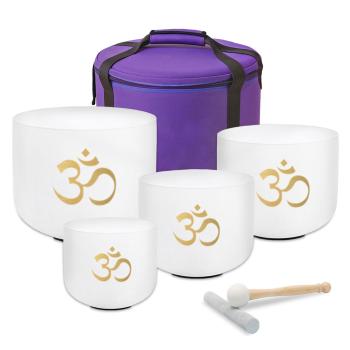 keepdrum Klangschalen-Set OM Pro Weiss 4-Chakren Set mit Zubehör