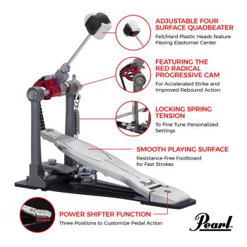 Pearl P-1030R Einzel-Fußmaschine mit Schlagzeugstöcken