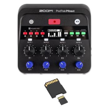 Zoom Audio-Recorder PodTrak P4next 4-Spur Podcast-Mixer mit Speicherkarte