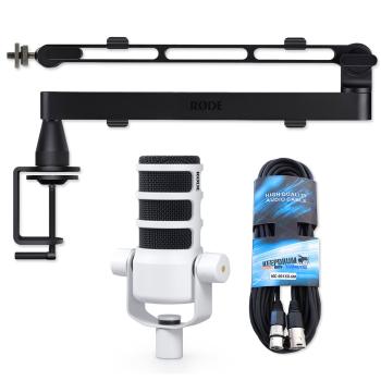 Rode Mikrofon Podmic Weiss mit Mikrofonarm LPA1 und Kabel