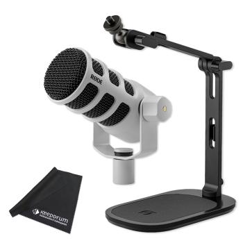 Rode Mikrofon Podmic USB Weiss mit DS-3 Tisch-Stativ und Tuch