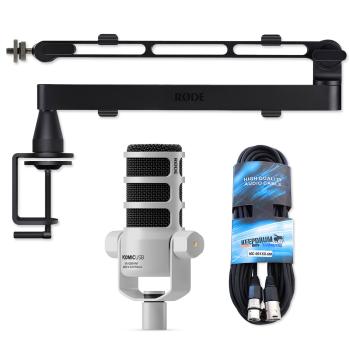 Rode Mikrofon Podmic USB Weiss mit Mikrofonarm LPA1 und Kabel