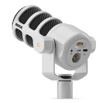 Rode Mikrofon Podmic USB Weiss mit DS-3 Tisch-Stativ und Tuch