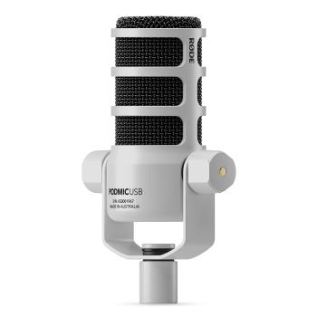Rode Mikrofon Podmic USB Weiss mit DS-3 Tisch-Stativ und Tuch
