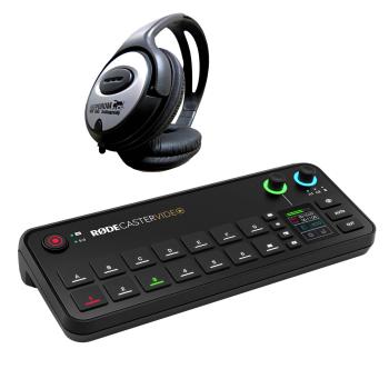 Rode Rodecaster Video Produktions-Konsole mit Kopfhörer