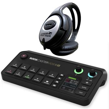 Rode Rodecaster Video S Produktions-Konsole mit Kopfhörer