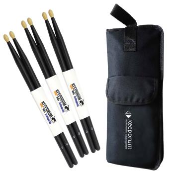 keepdrum 5BB Black Schlagzeugstöcke 3 Paar mit Stickbag