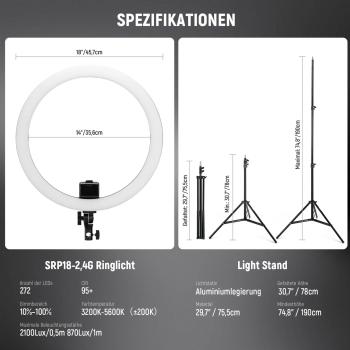 Neewer Ringlicht SRP18-2.4G LED-Leuchte mit Fernbedienung und Tuch