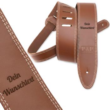 keepdrum personalisierter Gitarrengurt aus Echt-Leder Braun mit Gravur