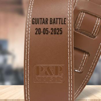 keepdrum personalisierter Gitarrengurt aus Echt-Leder Braun mit Gravur