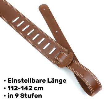 keepdrum Gitarrengurt aus Echt-Leder Braun mit Doppelnaht