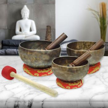 keepdrum Tibetische Bronze-Klangschalen Set mit Zubehör