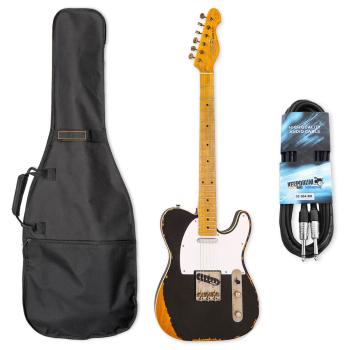 Vintage E-Gitarre V59MRBK Icon Distressed Black mit Tasche und Kabel