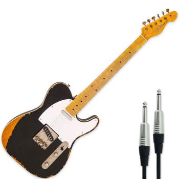 Vintage E-Gitarre V59MRBK Icon Distressed Black mit Kabel