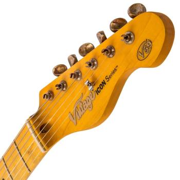 Vintage E-Gitarre V59MRBK Icon Distressed Black mit Kabel