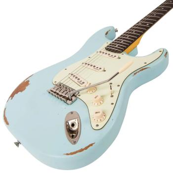 Vintage E-Gitarre V6MRLB Icon Distressed Blue mit Tasche und Kabel