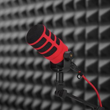 Rode Mikrofon Podmic mit WS14R Popschutz Rot und Kabel